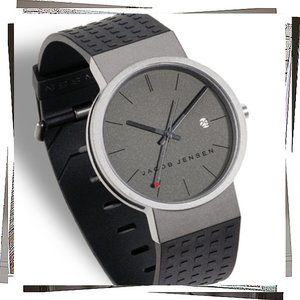 Vintage 1990’s Mens Clear All Grey Watch w Black Band by Jacob Jensen